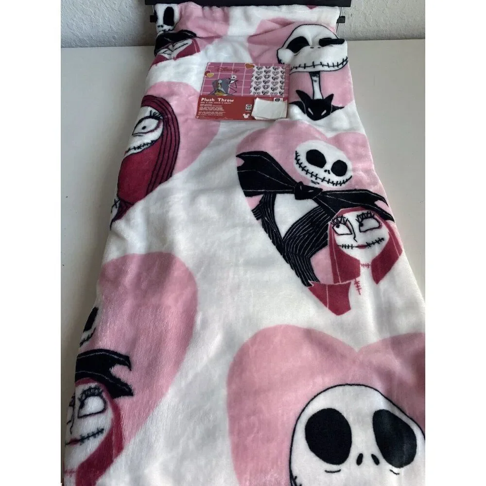Nightmare Before Christmas Pink Heart Valentines Jack Sally Throw Blanket 50X70”